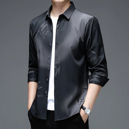 New Men's Casual and Fashionable Long Sleeved Shirt with Printed Anti Wrinkle Business Shirt
