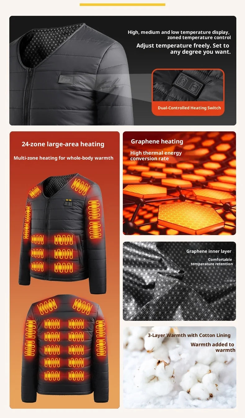 Smart Heating Cotton Jacket V-Neck Inner Wear 24 Zones Electric Thermal Insulation Clothes Motorcycle Riding Vest Heat Retention