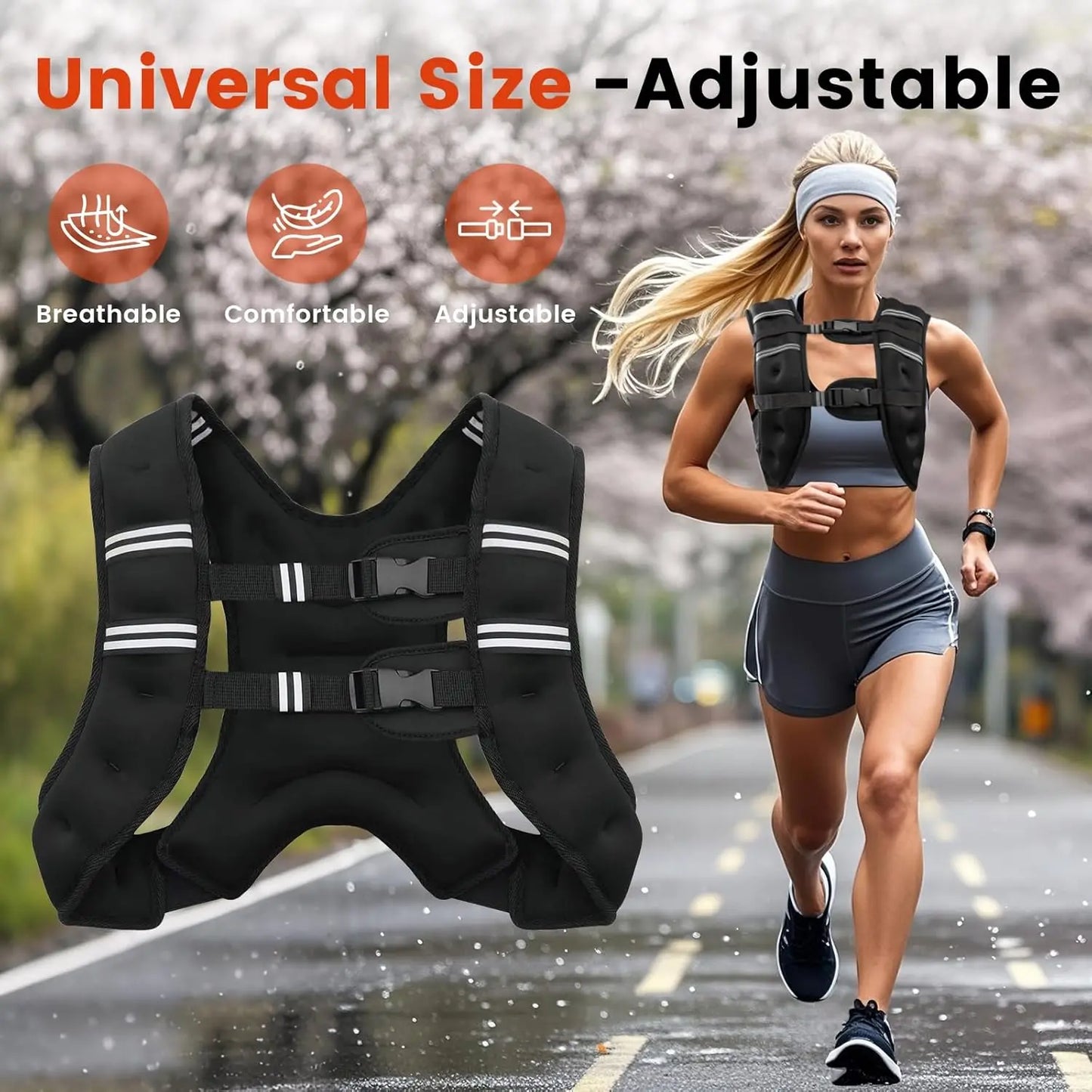 Weighted Vest with Reflective Stripes for Workout Strength Training Running Fitness ,Muscle Building Weight Loss Weightlifting
