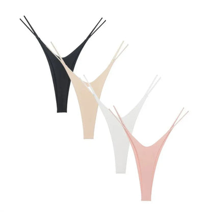 2PCS Sexy High Cut Double-layer Cotton Thong Women's Bikini Bottom Brief G-string Underwear with Elastic Thin Double Belt