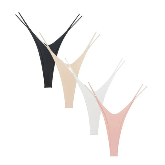 2PCS Sexy High Cut Double-layer Cotton Thong Women's Bikini Bottom Brief G-string Underwear with Elastic Thin Double Belt