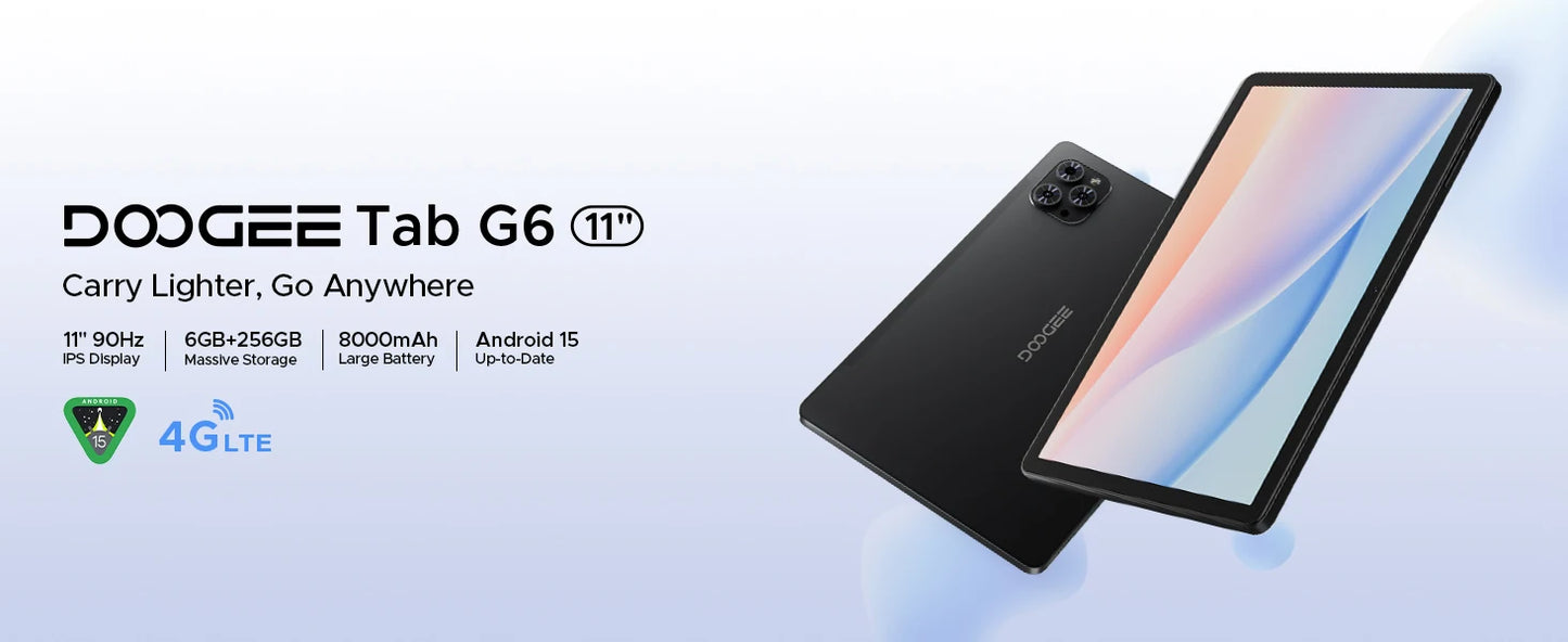 【Brand+】Doogee Tab G6 Tablet Pc 11 Inch Android 15 30Gb Ram(6+24) 256Gb Rom 8000Mah Battery Dual Speakers Support Widevine