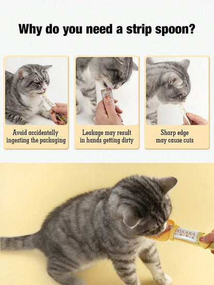 Cat Strip Feeder Spoon Long Handle Cat Food Strip Squeezer Pet Meat Mud Food Squeeze Treat Dispense Spoon For Cats Pet Supplies
