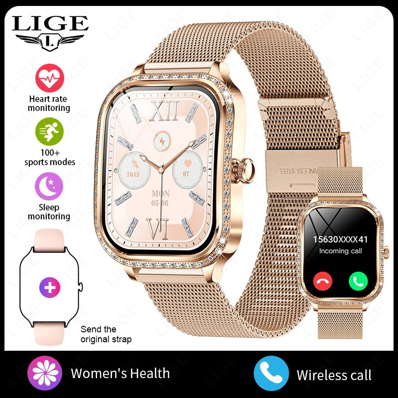 2026 Fashion Women Smart Watch Bluetooth Call Custom Watch Face Fitness Tracker IP68 Waterproof Smartwatch Woman for Android IOS