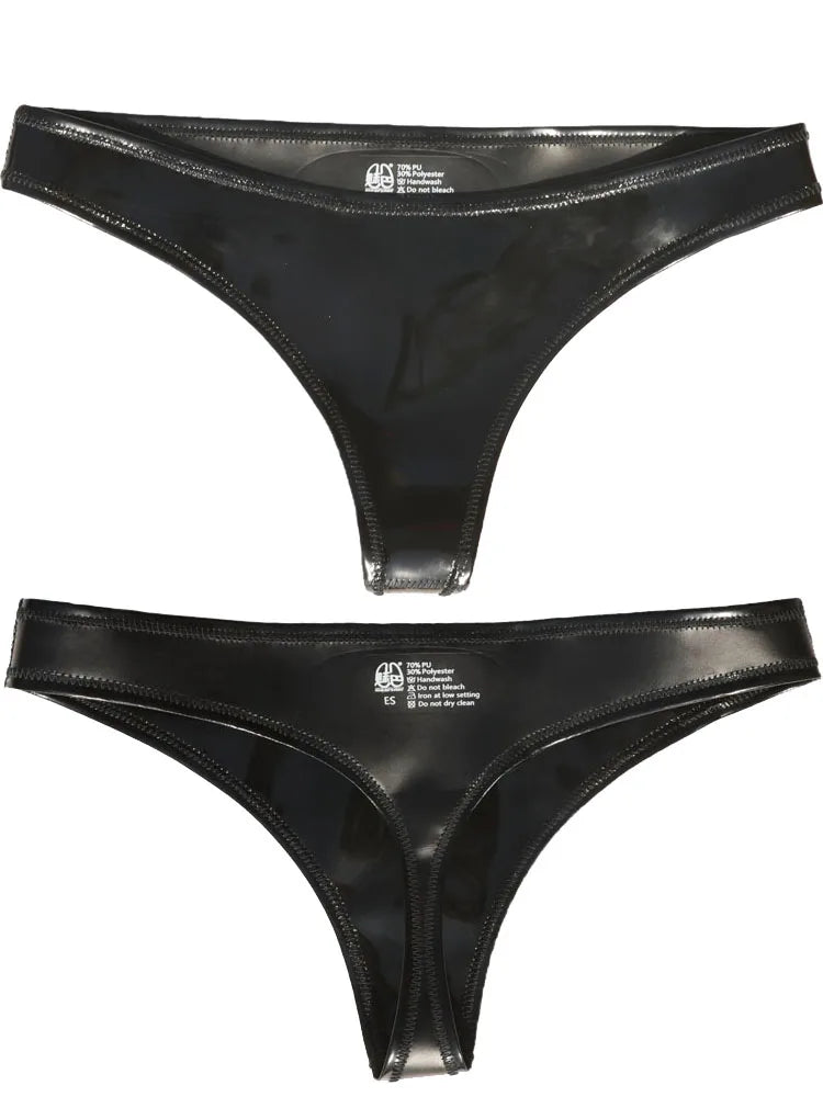 Shiny Matt Double Sided PU Leather Bikini Hot Shorts Wet Look PVC Briefs Reversible Tangas Sexy Panties G Strings Thong Calcinha