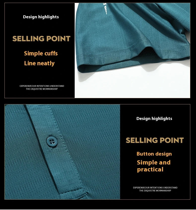 Summer Ice Silk Polo Top Short sleeved Polo Collar Quick Drying Sports Shirt Trendy and Fashionable Thin Breathable T-shirt