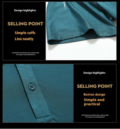 Summer Ice Silk Polo Top Short sleeved Polo Collar Quick Drying Sports Shirt Trendy and Fashionable Thin Breathable T-shirt