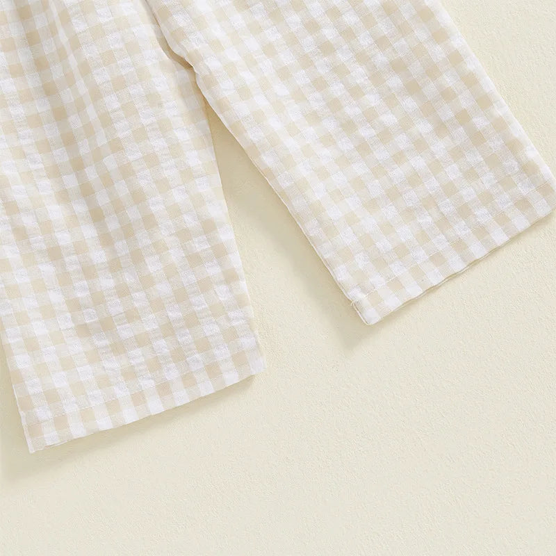 2025 Baby Girl Clothes Girl Cotton Overalls Ruffle Sleeve Strappy Gingham Checkered Romper Casual Loose Pants Outfit 0-4Y