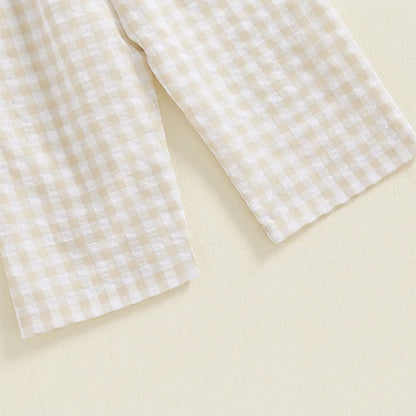 2025 Baby Girl Clothes Girl Cotton Overalls Ruffle Sleeve Strappy Gingham Checkered Romper Casual Loose Pants Outfit 0-4Y