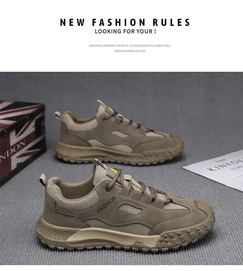 Sneakers for Men High Quality Thick Soled Work Strap Outdoor Mountaineering Anti Slip Platform Wear-resistant Casual Sport Shoes