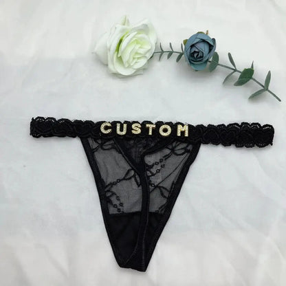 Custom Thong Panties with Name DIY Letter Waist Chain Body Jewelry Women Sexy Lace Bikini G-String Girl Christmas Cheeky Gift