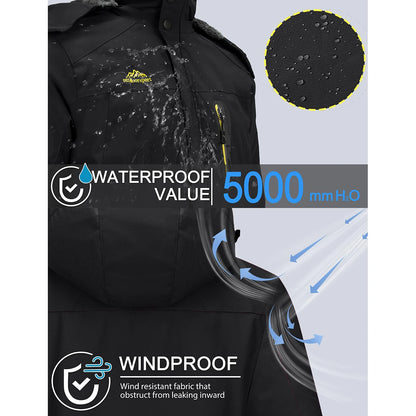 TACVASEN Men's Waterproof Ski Jacket Fleece Lining Warmth Parka Winter Snow Working Outdoors Hooded Coat Rain Shell Windbreaker