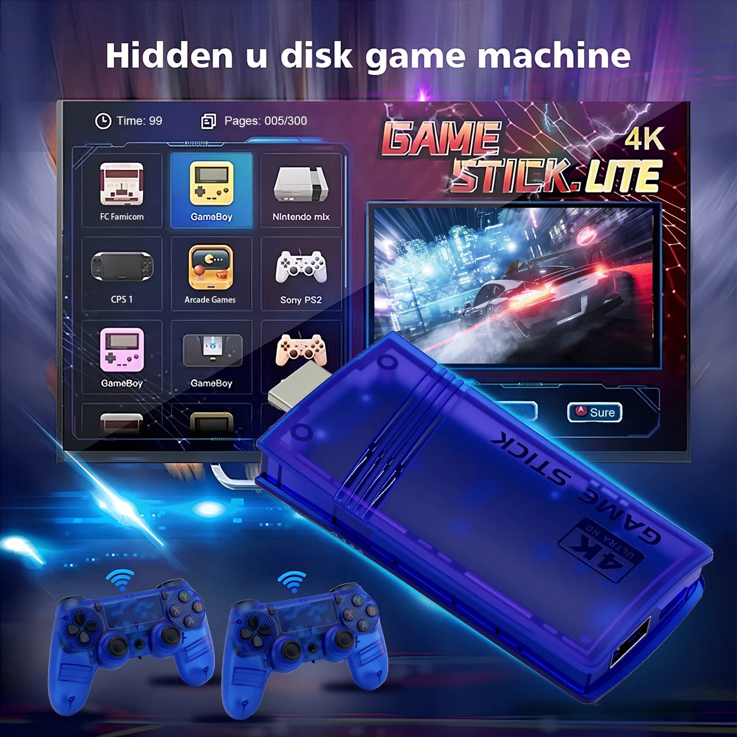 GS5mini Retro Game Console – 4K, Dual Wireless Controllers