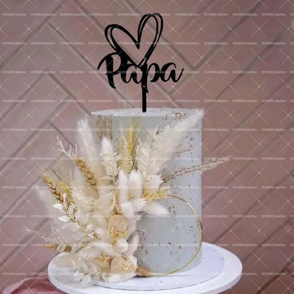 5pcs/1pc Gold Black Father's Day Acrylic Love You Papa Cake Topper for Father's Day Birthday Party DIY Cake Decoration Supplies