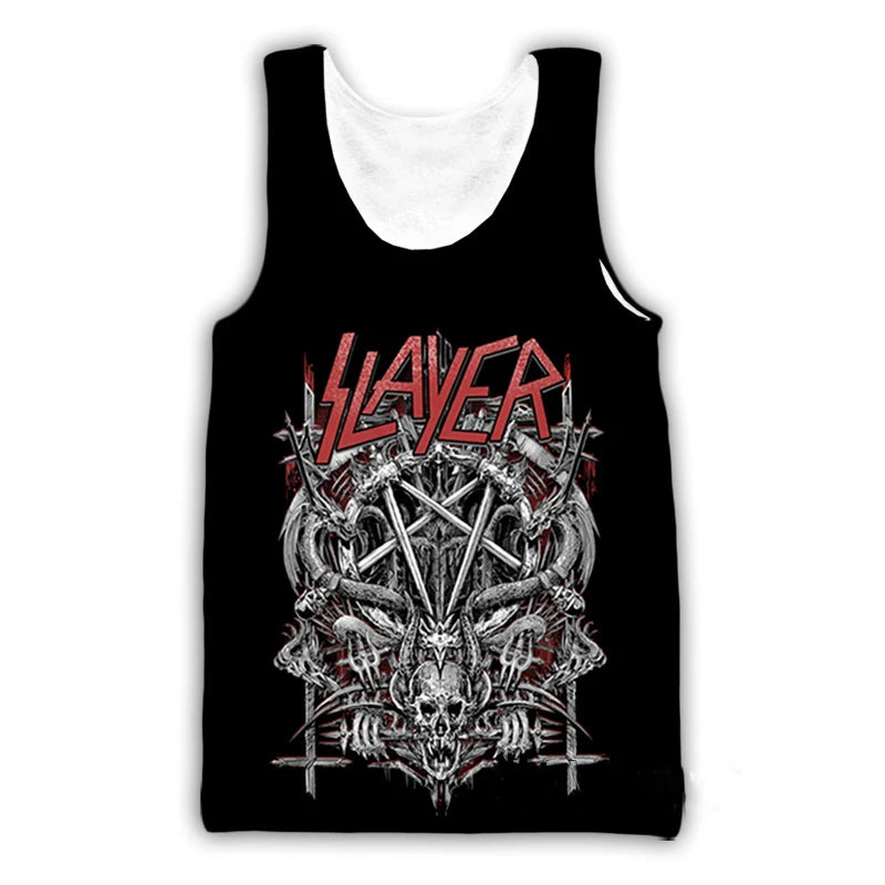Slayer Rock Band 3D Print Tank Tops Men's Women Streetwear Hip Hop Oversized Fitness Gym Vest Sport Sleeveless Tops Men Clothing