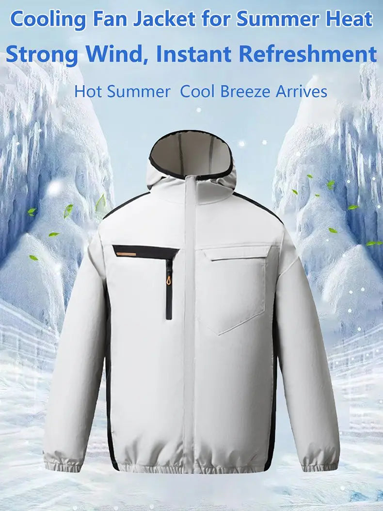 Summer Cooling Jacket Men Hooded Fan Jacket Heat Resistant Fan Air Conditioner Clothes Breathable Outdoor Fishing Fan Workwear