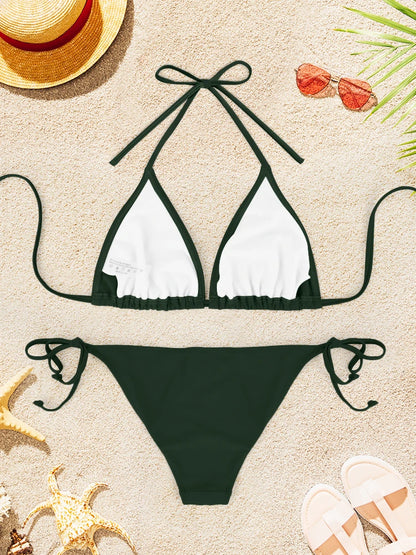 2Pcs Sexy Bikini Swimsuit For Women Solid Color Swimwear Summer Bathing Suits Females Backless Beachwear Halter Swimwear