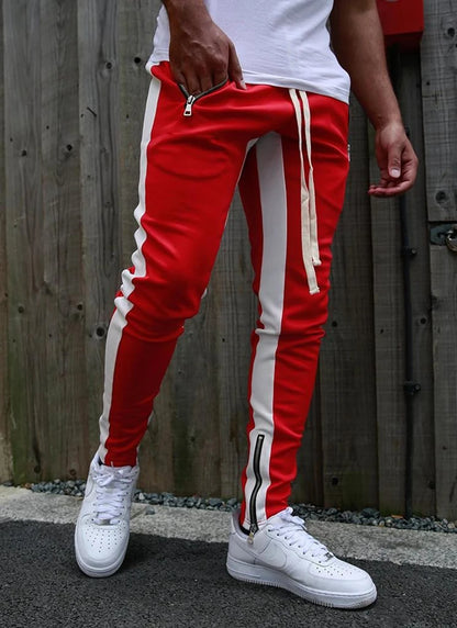 Mens Training Pants Plaid GYM Track Sweatpants Grey Joggers Breathable Stripe Fitness Male Running Sport Trousers Zipper Pockets