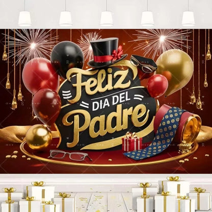 Happy Father's Day Family Party Decoration Background Feliz Día del Padre Golden Blue Balloon Backdrop for Man Tuxedo I Love Dad