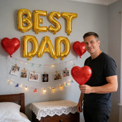 1set This Father's Day Balloon Set Includes A Father's Day Super Love Heart  Balloons and 16-inch Gold Letter Balloons Decorats