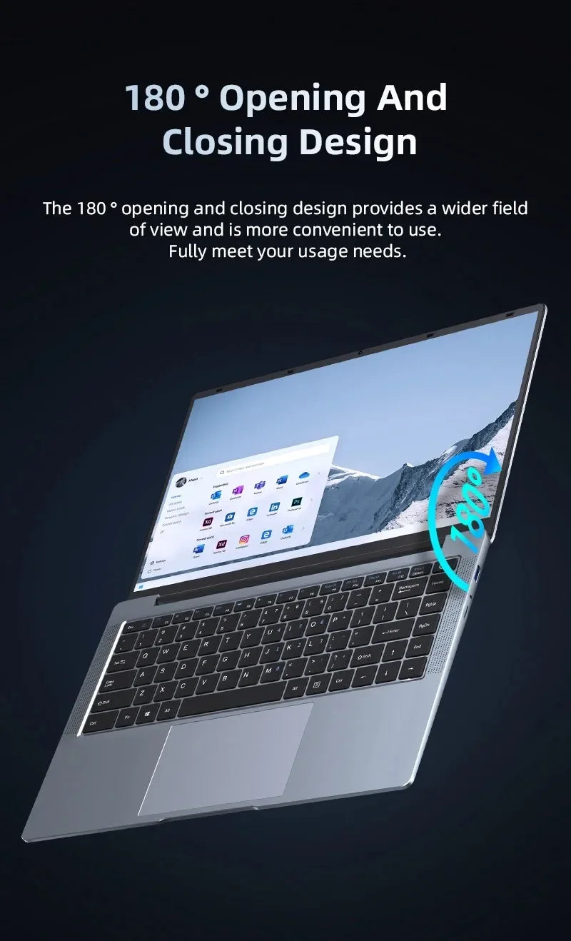 New Ultra Slim Laptop 14.1" 16GB RAM 2TB SSD Intel N3700 Notebook Gamer 1920*1080 Display Office Study Computer PC Windows 11 Pro