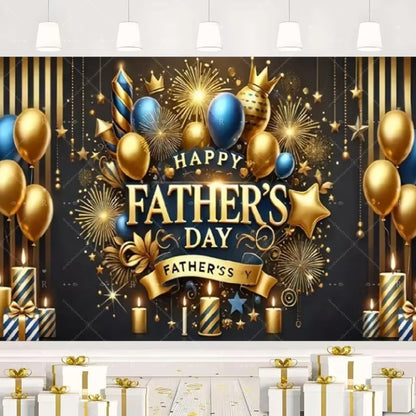 Happy Father's Day Family Party Decoration Background Feliz Día del Padre Golden Blue Balloon Backdrop for Man Tuxedo I Love Dad