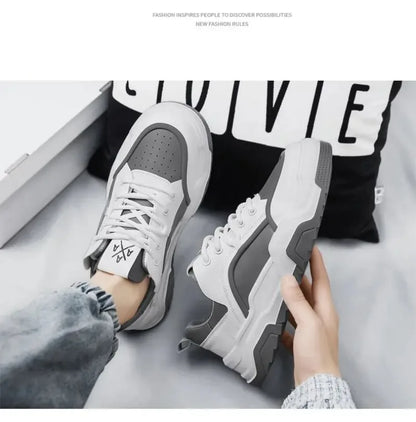 Sneakers for Men High Quality Leather Casual Shoes Thick-soled Vulcanized Shoes Lace Up Platform Tennis Shoes Chaussure Hommes