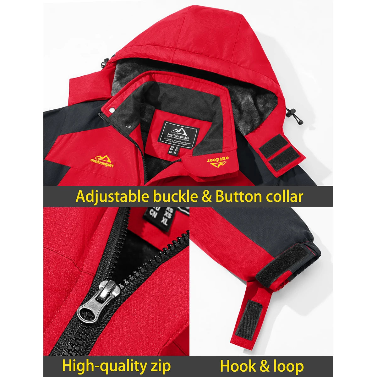 TACVASEN Men's Waterproof Ski Jacket Fleece Lining Warmth Parka Winter Snow Working Outdoors Hooded Coat Rain Shell Windbreaker