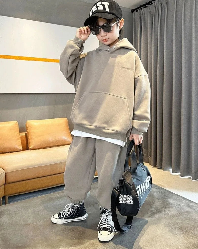 Kids Solid Color Hoodie & Jogger Set