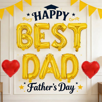 1set This Father's Day Balloon Set Includes A Father's Day Super Love Heart  Balloons and 16-inch Gold Letter Balloons Decorats