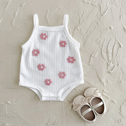 Ins Newborn Baby Girl Clothes Summer Suspenders Romper Triangle Jumpsuit Flower Embroidery Toddler Strap Bodysuit 0-18 Months