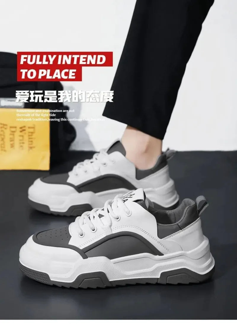 Sneakers for Men High Quality Leather Casual Shoes Thick-soled Vulcanized Shoes Lace Up Platform Tennis Shoes Chaussure Hommes