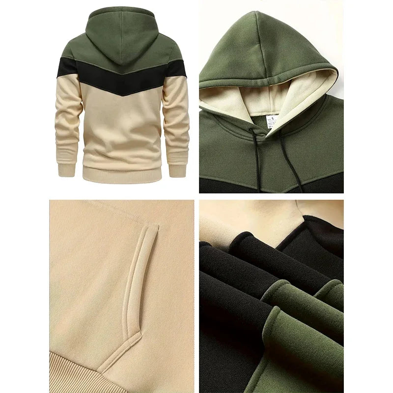 Autumn Winter Fashion Tracksuit Tricolor Hoodies and Black Sweatpants High Quality Male Daily Casual Sports Hooded Jogging Suit