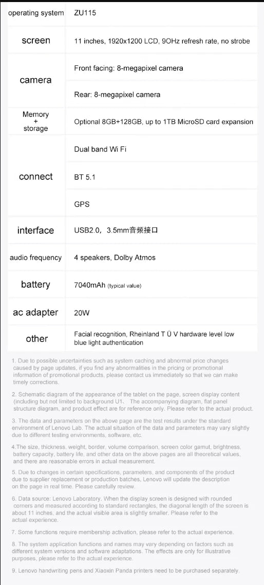 LenovoLenovo XiaoxinPad 2024  Storage Qualcomm Snapdragon 685 Octa-core ProcessorVersion 8MP 11-inch WiFi