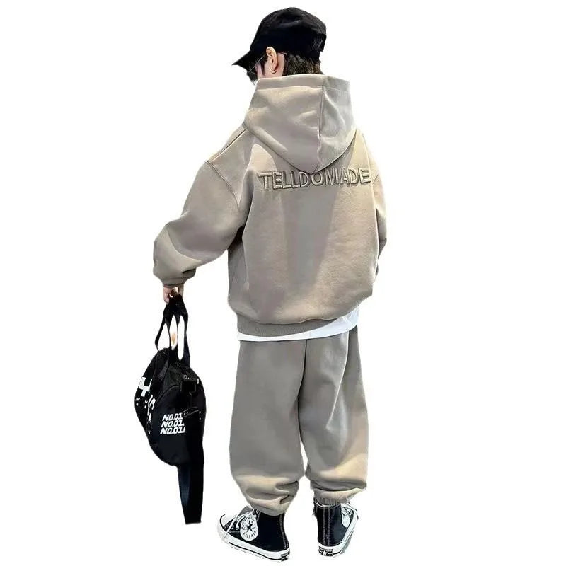 Kids Solid Color Hoodie & Jogger Set