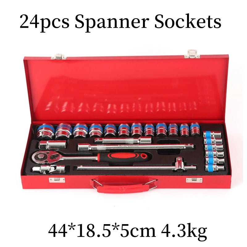 24 Pcs Automotive Machinery Maintenance Automotive Socket Wrench Toolbox Combination Hardware Set Repair Kit