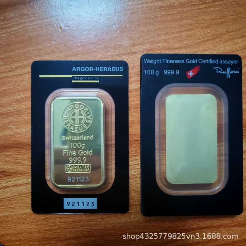 Gold Bar Replica 1oz 31g Brass Gold Plated With Serial Number Collectible Piece Home Display Desk Decor Gift For Collectors