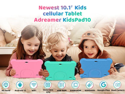 10-Inch Kids Tablet Adreamer KidsPad10Pro 4GB 64GB with Kids Education Software For Children Studying Kids-proof Case