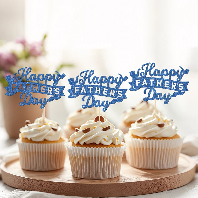YOMDID 24Pcs Happy Father's Day Cake Toppers Father's Day Cupcake Toppers Picks Birthday Cake Decor Cake Decorating Supplies