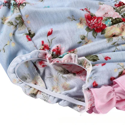 2025 New Born Baby Girl Clothes Baby Suit Overall Floral Clothes Set 3-24m Cotton Sleeveless Toddler Infant Ruffle Tops + Shorts