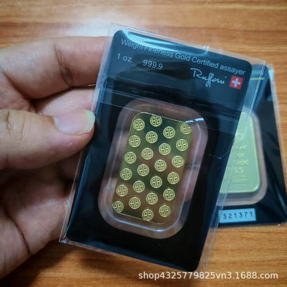 Gold Bar Replica 1oz 31g Brass Gold Plated With Serial Number Collectible Piece Home Display Desk Decor Gift For Collectors