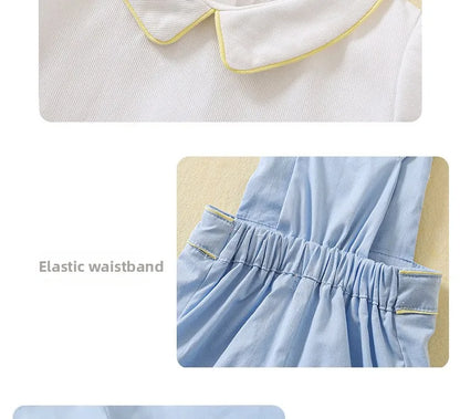 Ins Handmade Baby Boys' Clothes New British Wind Cotton Short-sleeved Shirt Embroidered Bear Clothes Baby Boys Boutique Suits