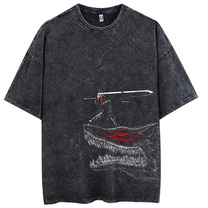 Hip Hop Men Streetwear T-Shirt Retro Vintage Washed Anime Graphic T Shirt Men Harajuku Cotton Casual Short Sleeve Tshirt Tops