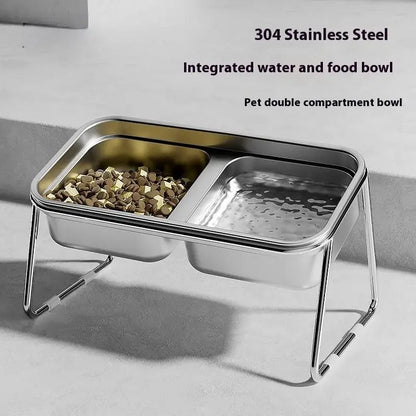 【E】Cat Bowl Cat Food Bowl Stainless Steel Double Bowl Anti-Tip Pet Bowl Cat Eating Bowl Drinking Bowl Grain Bowl Dog Bowl