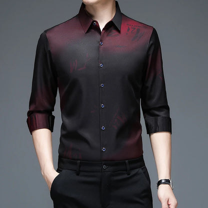 New Men's Casual and Fashionable Long Sleeved Shirt with Printed Anti Wrinkle Business Shirt