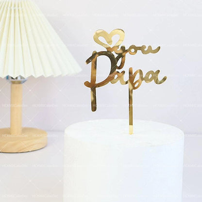 5pcs/1pc Gold Black Father's Day Acrylic Love You Papa Cake Topper for Father's Day Birthday Party DIY Cake Decoration Supplies