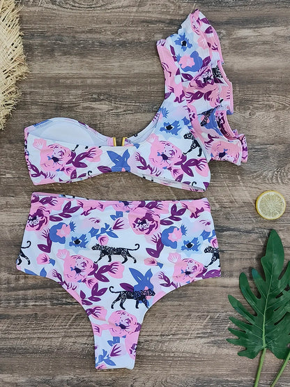 New Sexy Brazilian Bikini Set Ruffle Swimwear Women Push Up Swimsuit High Waist Print Floral Bathing Suit Biquini Female