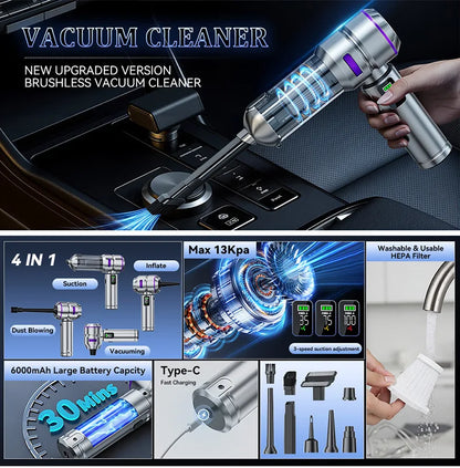 Vacuum Cleaner High Power Portable Handheld Wireless Brushless Motor Clean Machine Powerful Dust Blower Inflator Vacuum Cleaner