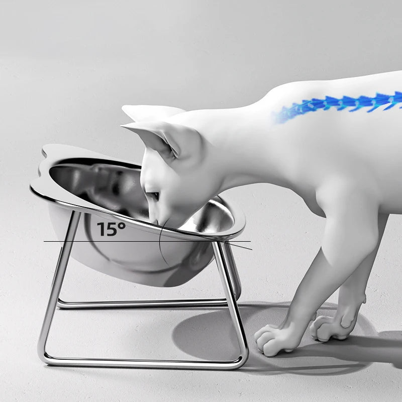 Raised Cat Bowls Tilted Neck Guard Cat Food Bowl 304 Stainless Steel Shatter-resistant Elevated 15° Pet Supplies For Puppy Cat