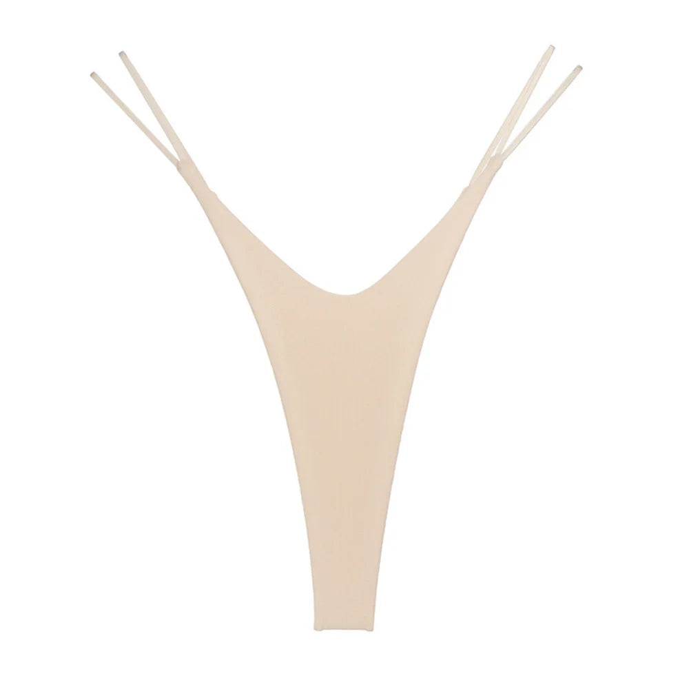 2PCS Sexy High Cut Double-layer Cotton Thong Women's Bikini Bottom Brief G-string Underwear with Elastic Thin Double Belt
